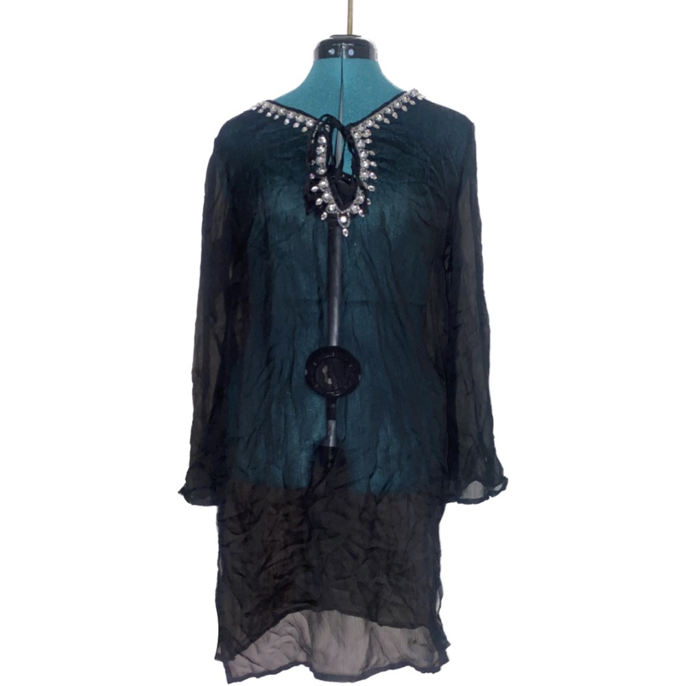 Soaked Rhinestone mesh-like see through shirt